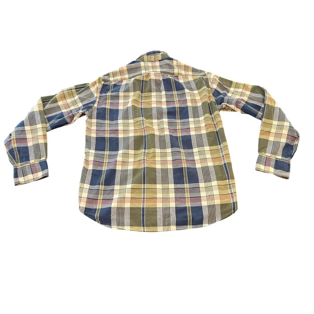 J.Crew Mens Medium Madras Plaid Button Down Shirt Blue Green Long Sleeve Tailor